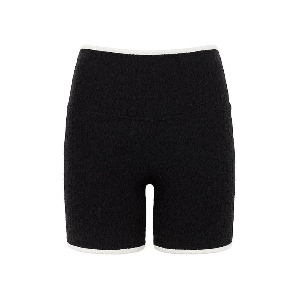 NWT Olivia Culpo x Montce Black Cream Binded Terry Rib Midi Bike Short